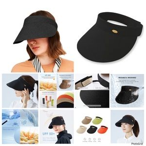 Oh Sunny black foldable visor hat with carry on bag NWT